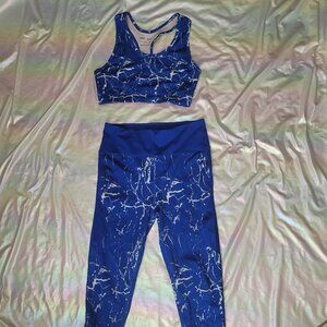 ASOS 4505 Activewear Set - Blue Marble Bra Top and Leggings  UK 14 US 10 ~ XL